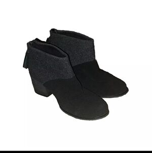 Tom's Black Grey Suede Boots Women 7W SB5#2
